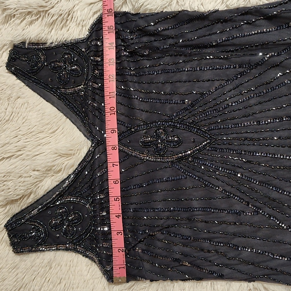 Prelude Beaded Sheath Dress Slate Blue Sleeveless Sequins Evening Dance Hoco 6 - Picture 10 of 13